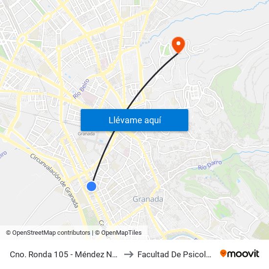 Cno. Ronda 105 - Méndez Núñez to Facultad De Psicología map