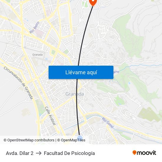 Avda. Dílar 2 to Facultad De Psicología map