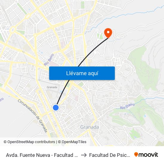 Avda. Fuente Nueva - Facultad Ciencias to Facultad De Psicología map