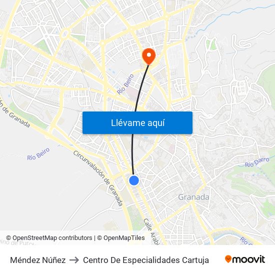Méndez Núñez to Centro De Especialidades Cartuja map