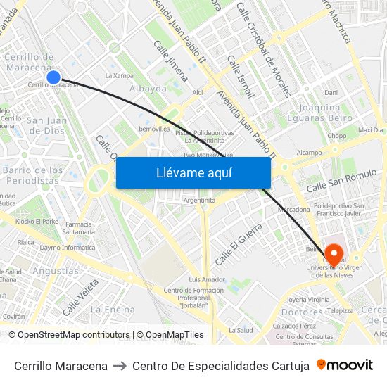 Cerrillo Maracena to Centro De Especialidades Cartuja map
