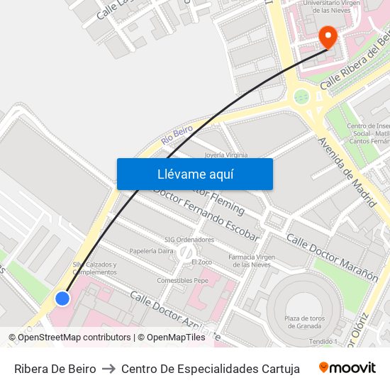 Ribera De Beiro to Centro De Especialidades Cartuja map