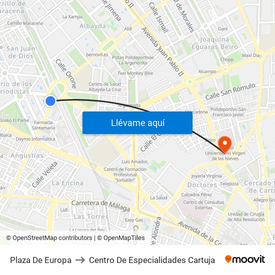Plaza De Europa to Centro De Especialidades Cartuja map
