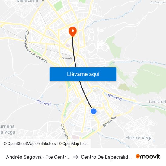 Andrés Segovia - Fte Centro Cívico Zaidín to Centro De Especialidades Cartuja map
