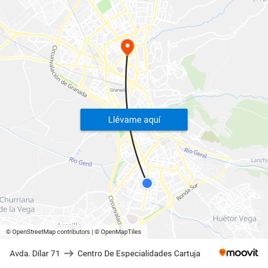 Avda. Dílar 71 to Centro De Especialidades Cartuja map