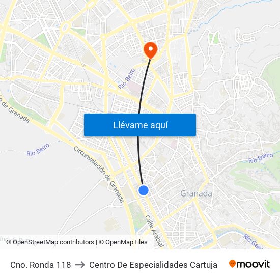 Cno. Ronda 118 to Centro De Especialidades Cartuja map