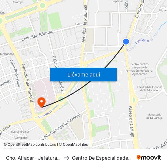 Cno. Alfacar - Jefatura Tráfico to Centro De Especialidades Cartuja map
