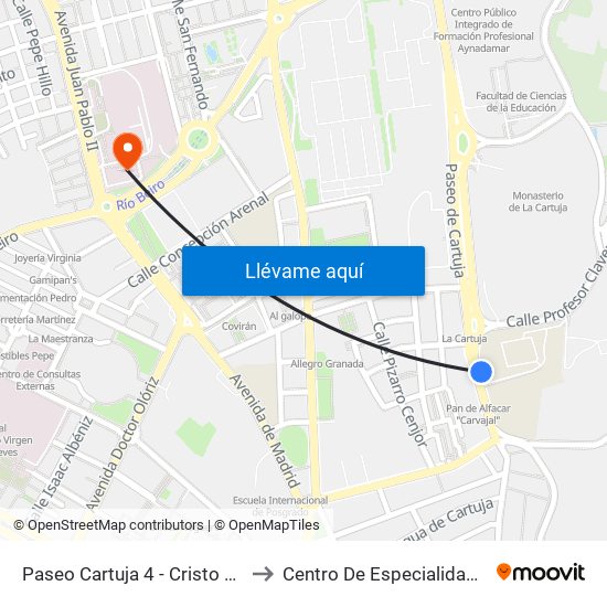 Paseo Cartuja 4 - Cristo De La Yedra to Centro De Especialidades Cartuja map