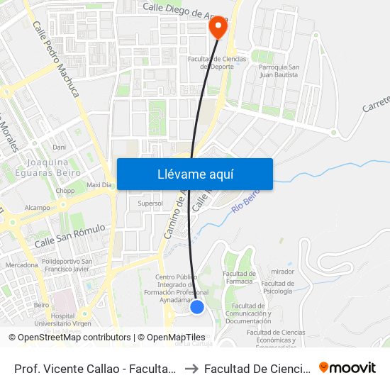 Prof. Vicente Callao - Facultad Ciencias Educación to Facultad De Ciencias Del Deporte map