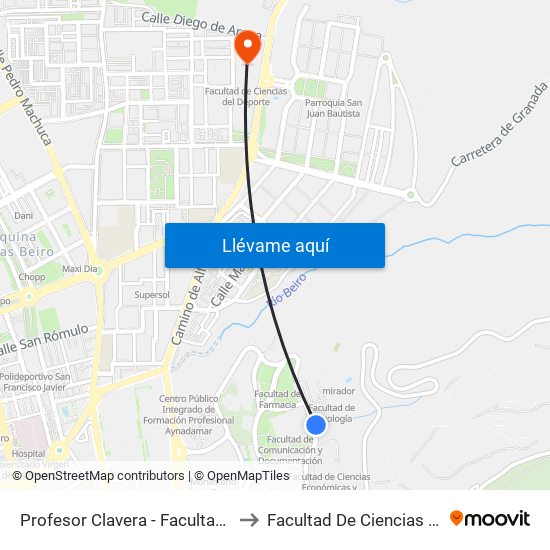Profesor Clavera - Facultad Psicología 1 to Facultad De Ciencias Del Deporte map