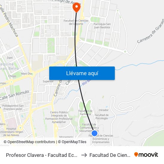 Profesor Clavera - Facultad Económicas Y Empresariales to Facultad De Ciencias Del Deporte map