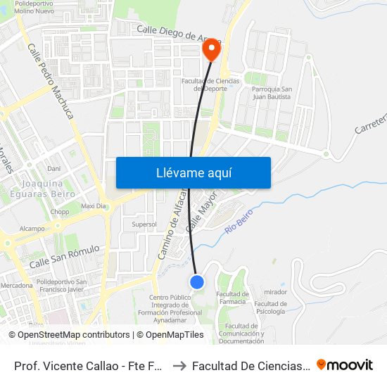 Prof. Vicente Callao - Fte Facultad Teología to Facultad De Ciencias Del Deporte map