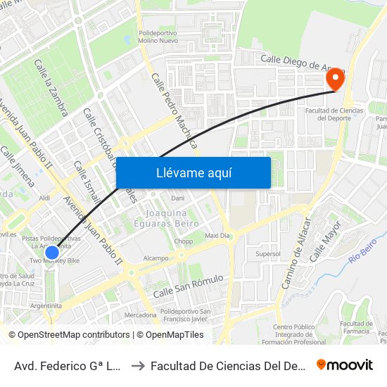Avd. Federico Gª Lorca to Facultad De Ciencias Del Deporte map