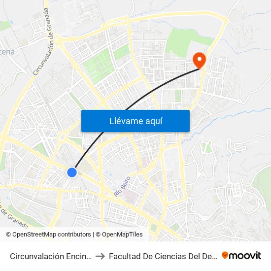 Circunvalación Encina 23 to Facultad De Ciencias Del Deporte map