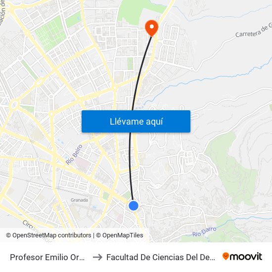 Profesor Emilio Orozco to Facultad De Ciencias Del Deporte map