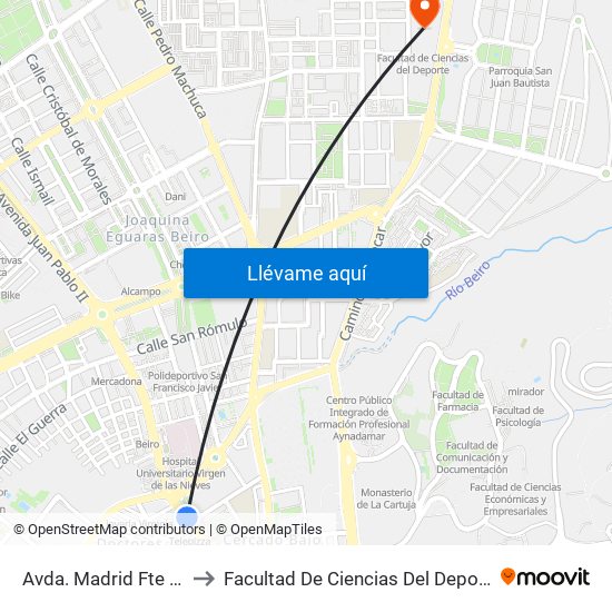 Avda. Madrid Fte 31 to Facultad De Ciencias Del Deporte map