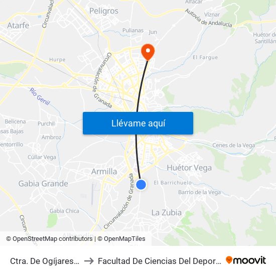 Ctra. De Ogíjares 3 to Facultad De Ciencias Del Deporte map