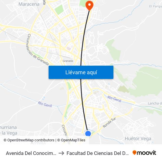 Avenida Del Conocimiento to Facultad De Ciencias Del Deporte map