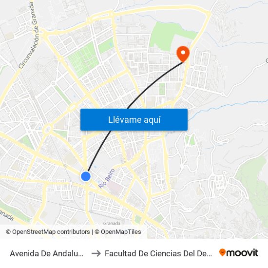 Avenida De Andalucía 1 to Facultad De Ciencias Del Deporte map