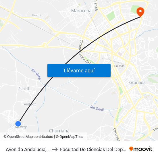 Avenida Andalucía, 64 to Facultad De Ciencias Del Deporte map