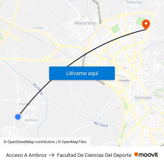 Acceso A Ambroz to Facultad De Ciencias Del Deporte map
