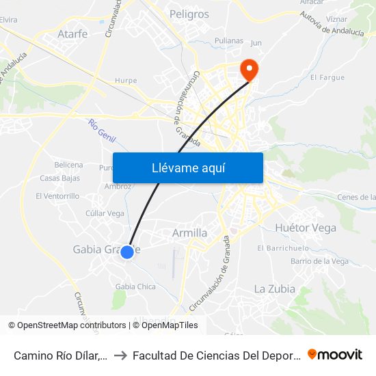 Camino Río Dílar, 1 to Facultad De Ciencias Del Deporte map