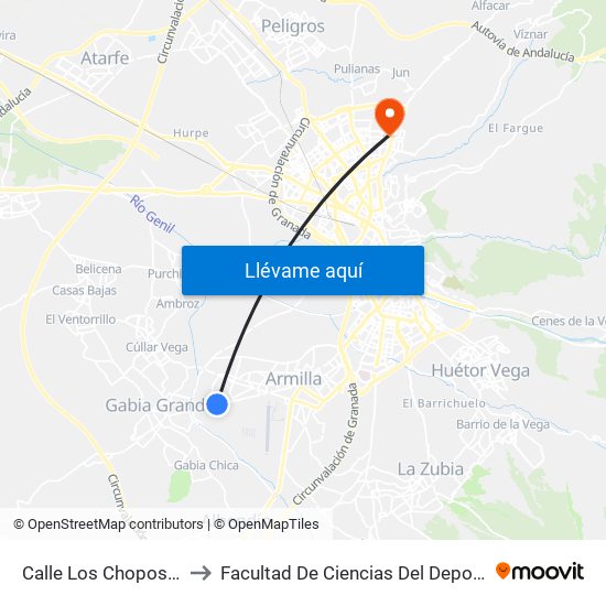 Calle Los Chopos, 2 to Facultad De Ciencias Del Deporte map