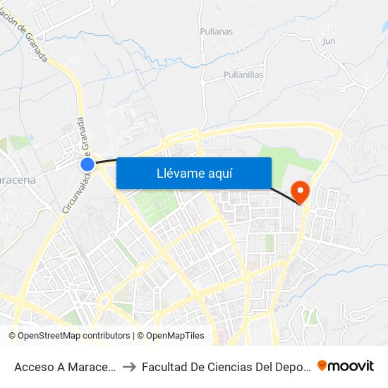 Acceso A Maracena to Facultad De Ciencias Del Deporte map