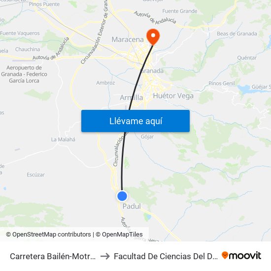 Carretera Bailén-Motril, 73b to Facultad De Ciencias Del Deporte map