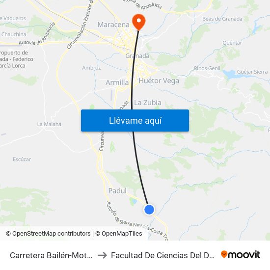 Carretera Bailén-Motril, 15 to Facultad De Ciencias Del Deporte map