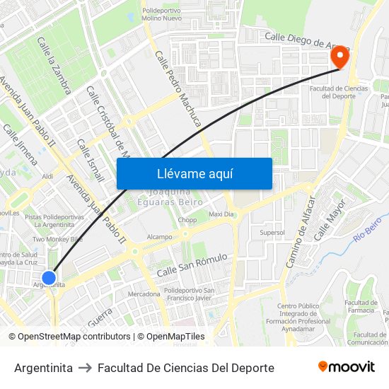 Argentinita to Facultad De Ciencias Del Deporte map