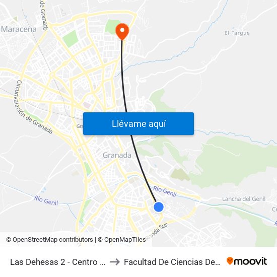 Las Dehesas 2 - Centro De Salud to Facultad De Ciencias Del Deporte map