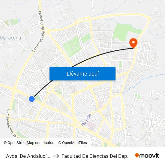 Avda. De Andalucía 4 to Facultad De Ciencias Del Deporte map