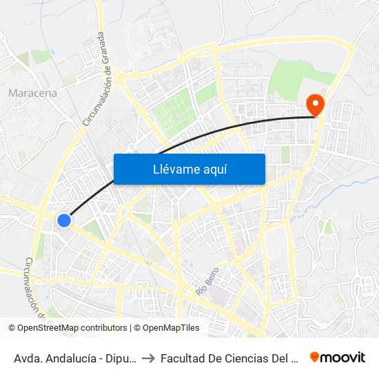 Avda. Andalucía - Diputación to Facultad De Ciencias Del Deporte map