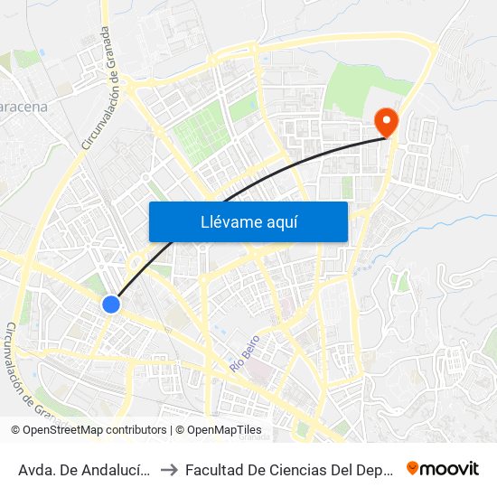 Avda. De Andalucía 3 to Facultad De Ciencias Del Deporte map