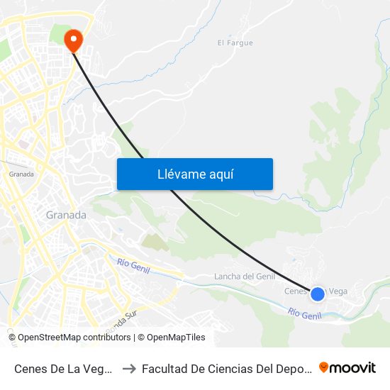 Cenes De La Vega 3 to Facultad De Ciencias Del Deporte map