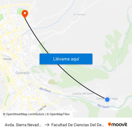 Avda. Sierra Nevada 90 to Facultad De Ciencias Del Deporte map