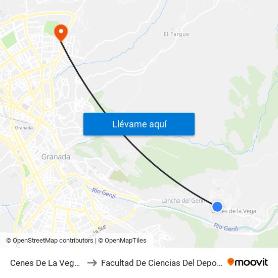 Cenes De La Vega 5 to Facultad De Ciencias Del Deporte map