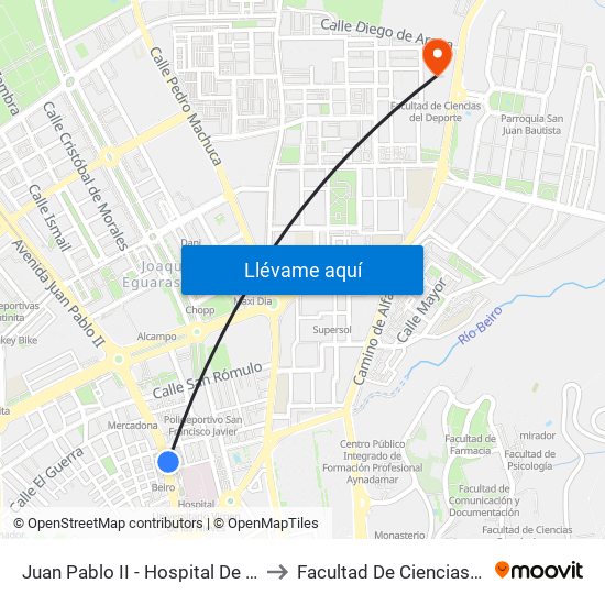 Juan Pablo II - Hospital De Traumatología to Facultad De Ciencias Del Deporte map