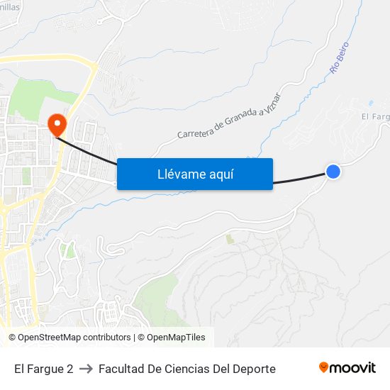 El Fargue 2 to Facultad De Ciencias Del Deporte map