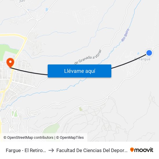Fargue - El Retiro 1 to Facultad De Ciencias Del Deporte map
