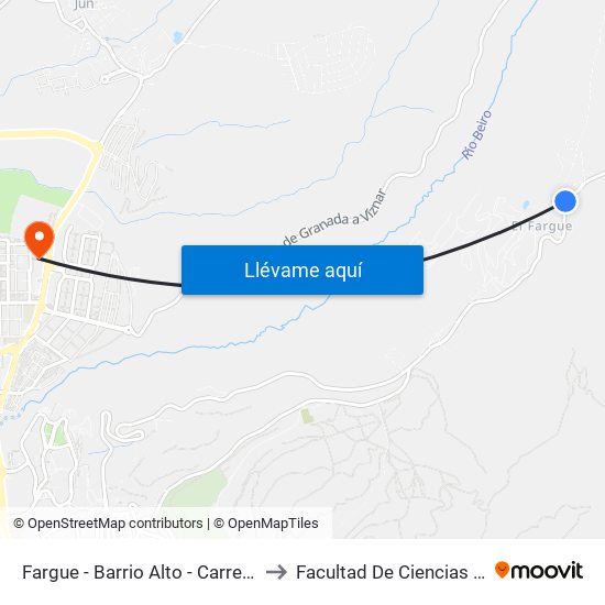 Fargue - Barrio Alto - Carretera De Murcia to Facultad De Ciencias Del Deporte map