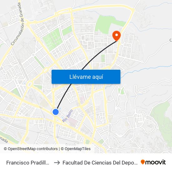 Francisco Pradilla 6 to Facultad De Ciencias Del Deporte map