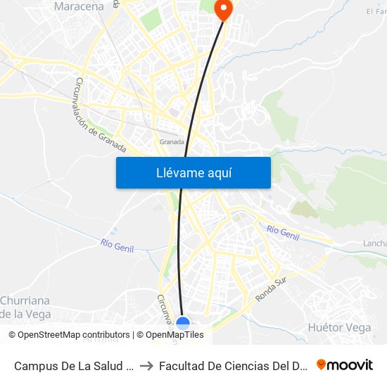 Campus De La Salud (Pts) to Facultad De Ciencias Del Deporte map