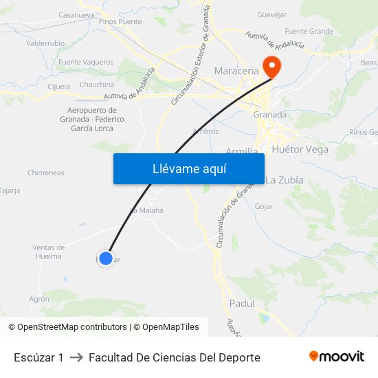 Escúzar 1 to Facultad De Ciencias Del Deporte map