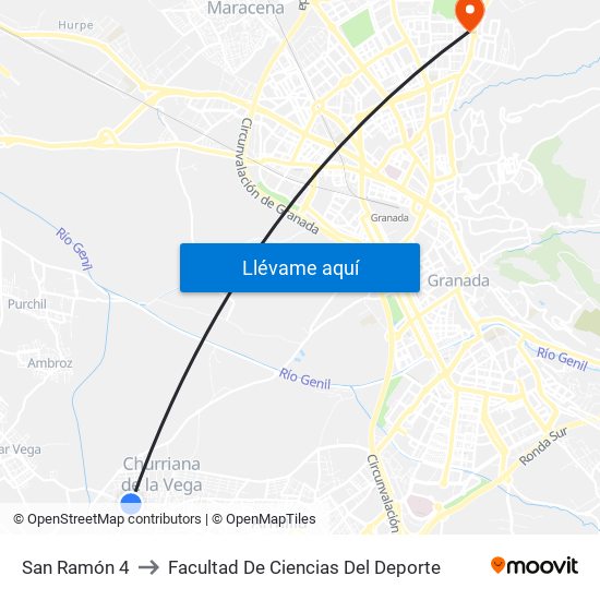 San Ramón 4 to Facultad De Ciencias Del Deporte map