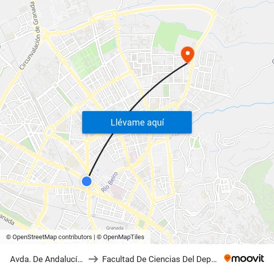 Avda. De Andalucía 1 to Facultad De Ciencias Del Deporte map
