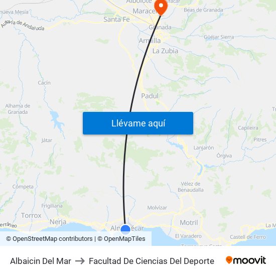 Albaicin Del Mar to Facultad De Ciencias Del Deporte map