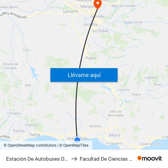 Estación De Autobuses De Almuñécar to Facultad De Ciencias Del Deporte map