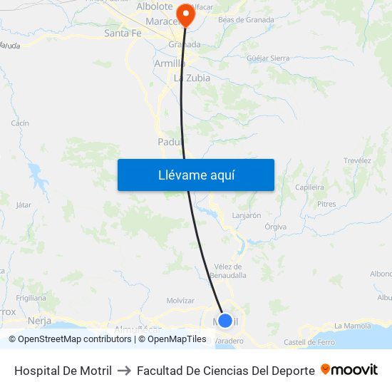 Hospital De Motril to Facultad De Ciencias Del Deporte map